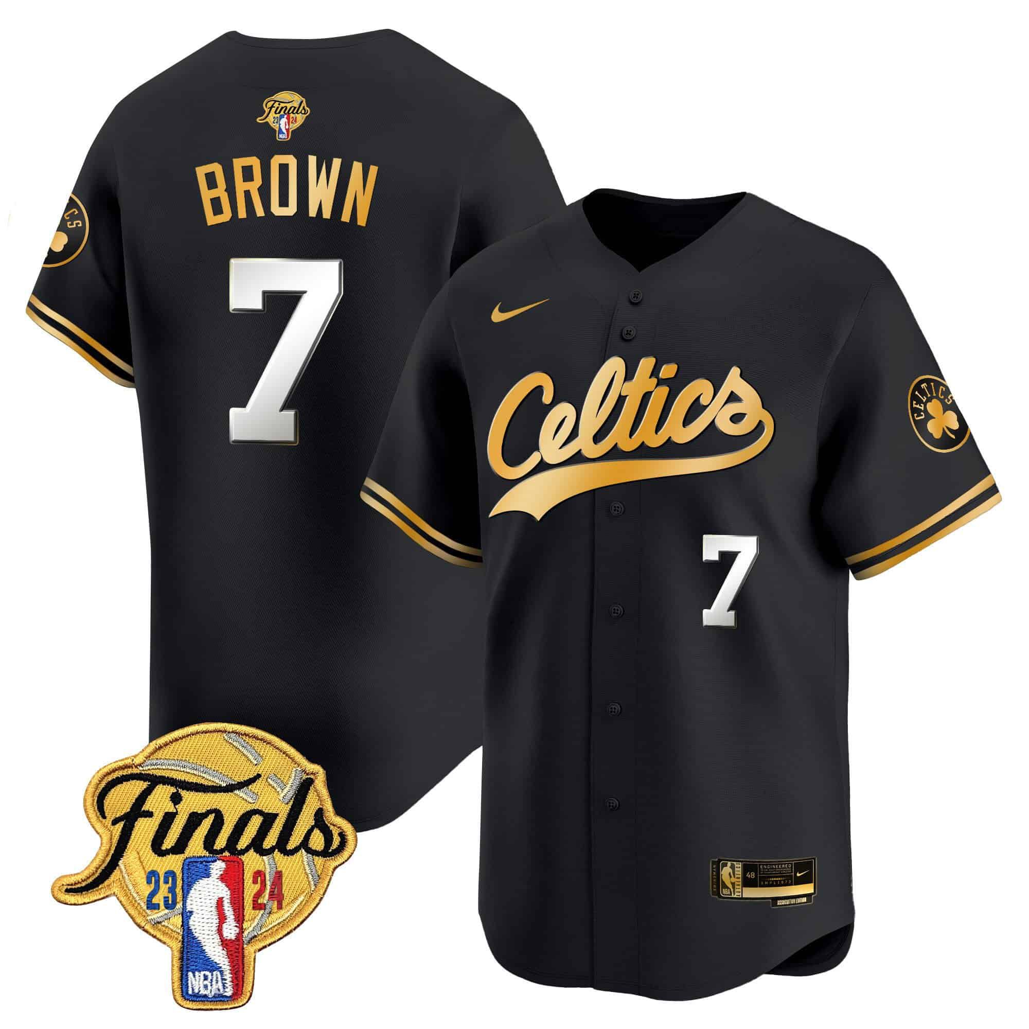 Men Boston Celtics #7 Brown Black 2024 Nike Finals Patch Baseball NBA Jersey